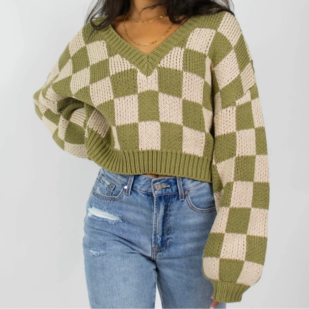Green Checkered cropped sweater